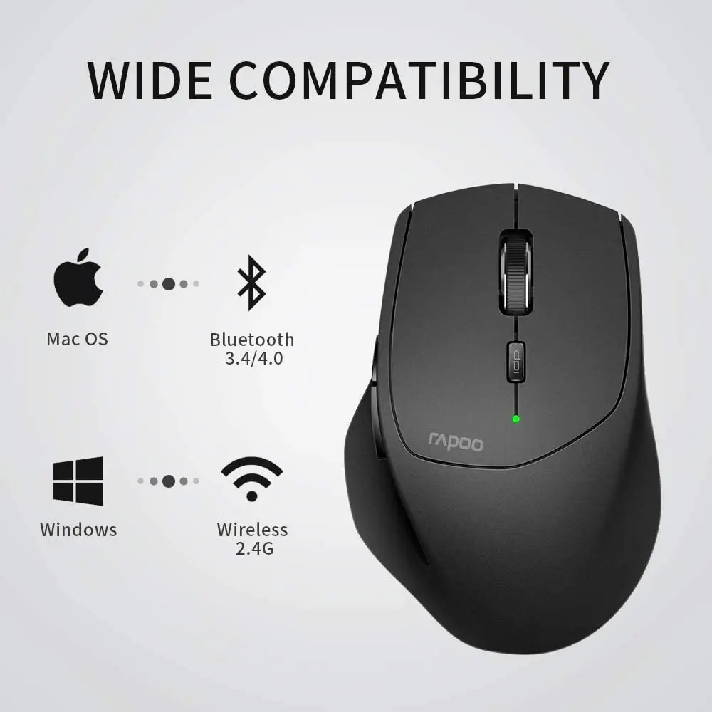 RAPOO Multi-mode Bluetooth Mouse Connect Up to 4 Devices 4 Adjustable DPI Ergonomic Design Wireless Mouse 12 Month Long Battery wireless gaming mouse