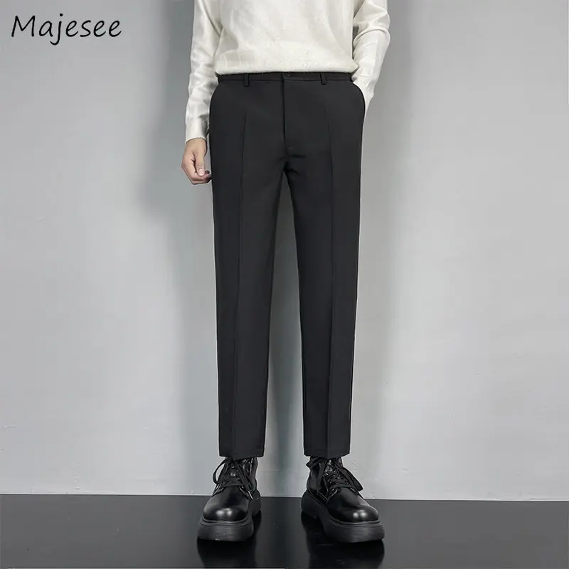 

Pants Men Trousers Office Work Autumn Ankle-length Korean Style Straight Casual All-match Fashion Solid Simple Clothes Retro