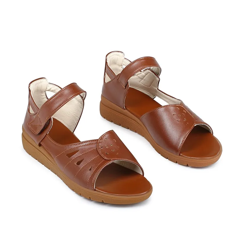 DIMANYU Fish Mouth Sandals Women's Summer 2024 New Real Leather Mom Sandals Soft sole Non-slip Ladies Sandals