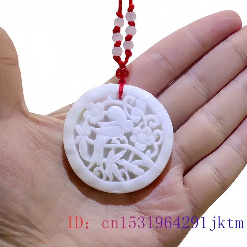 흰색 천연 리얼 옥 꽃 새 펜던트 목걸이, 부적 선물, 부적 조각 보석, 디자이너 액세서리, 보석