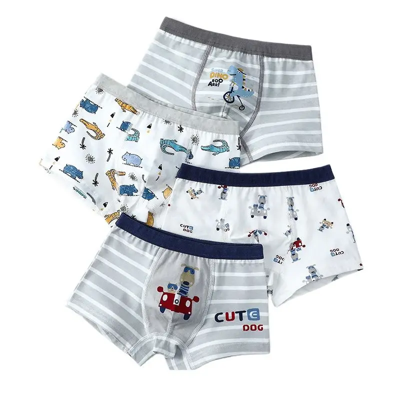 4 Pieces Boys Boxers Underwear Cotton Teenage Cartoon Dinosaur