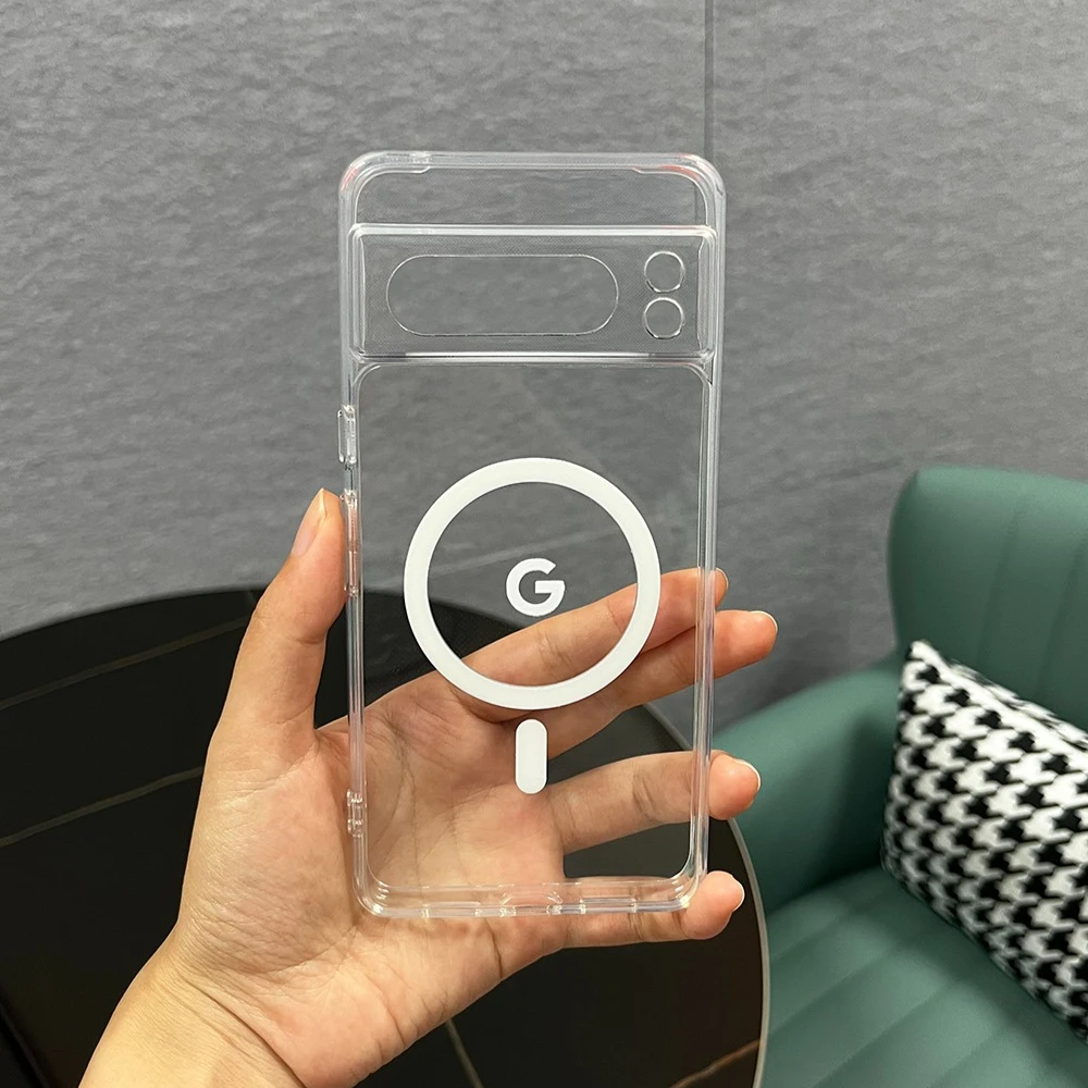 Clear Magnetic Case with Magsafe Wireless Charging - Shockproof Transparent Acrylic Cover