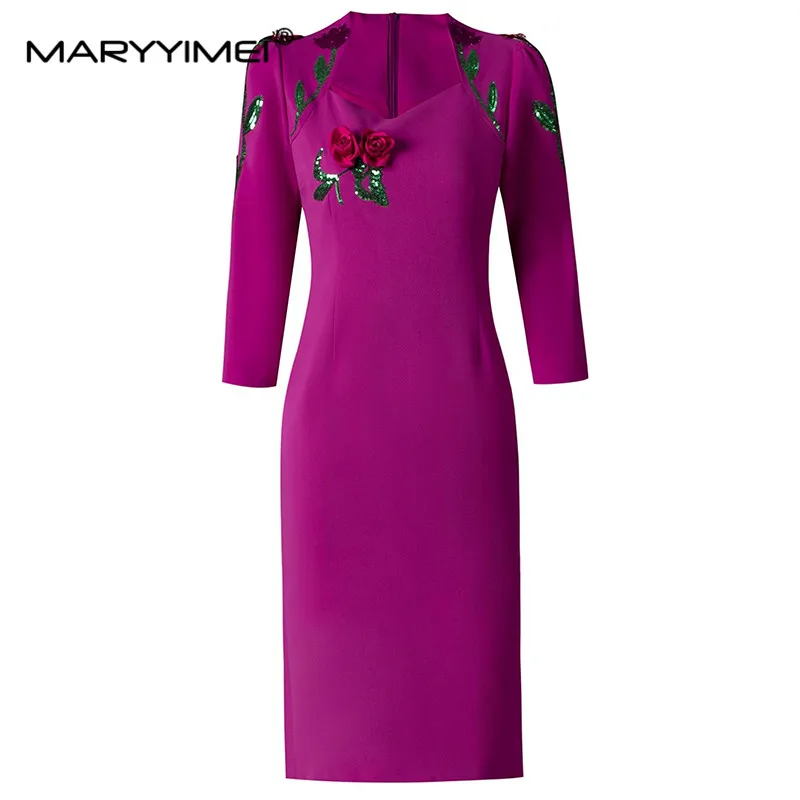 

MARYYIMEI New Fashion Runway Designer Women's Square-Neck Light Luxury Temperament Sequin High-Waisted Slim-Fit Hip Wrap Dress