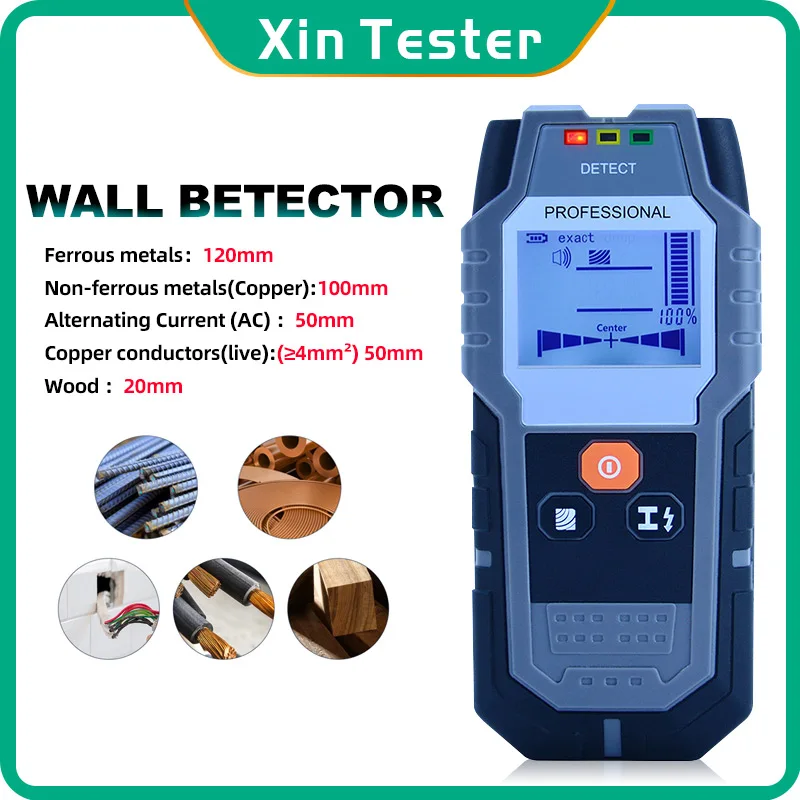 Xin Tester 120Mm Stud Finder Scanner Da Parete Per Legno/Metallo/Fili Vivi/Rilevatore Di Tubi In Rame Nel Sensore Di Fissaggio A Parete Retroilluminaz