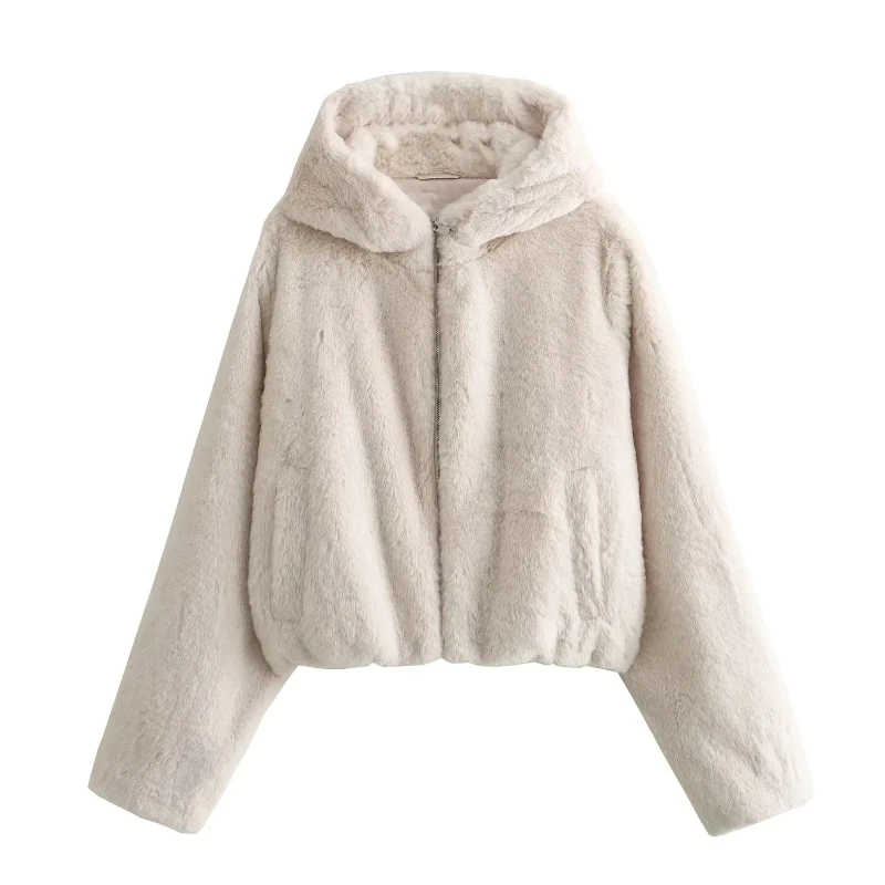 

Women's New Autumn And Winter Loose And Versatile Artificial Fur Hooded Fleece Jacket, Warm And Comfortable Zipper Top