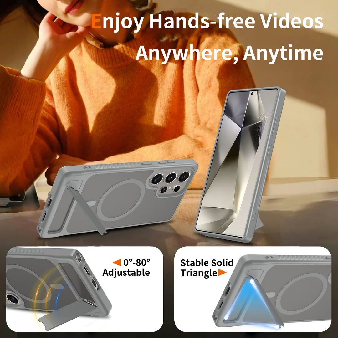 Luxury Magnetic Wireless Charging Kickstand Phone Case with Folding Holder