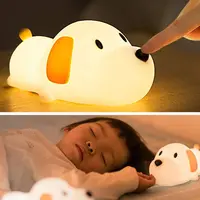 Silicone LED Papa Puppy Night Light Animal Lamp Touch Sensor Dog Night Lamp Children Kid Bedside Bedroom Decor Birthday Gifts 1