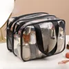 Simple transparent makeup bag double-layer waterproof  wear-resistant dry wet separation makeup bag bathroom washing storage bag 1