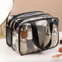 Simple transparent makeup bag double-layer waterproof  wear-resistant dry wet separation makeup bag bathroom washing storage bag 1