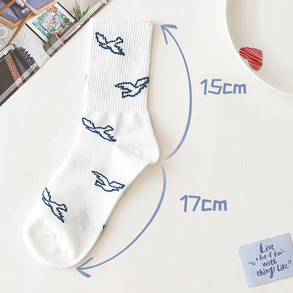 4Pairs White Socks Boy Girl Plant Flower Letter Design Couple Models Socks Sport Hipster Harajuku Casual Soft White Cotton Socks