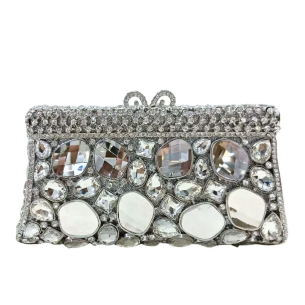 Dazzling Crystal Women Evening Bag Metal Box Clutch Wedding Bridal Diamond Minaudiere Mini Handbags Ladies Party Purses