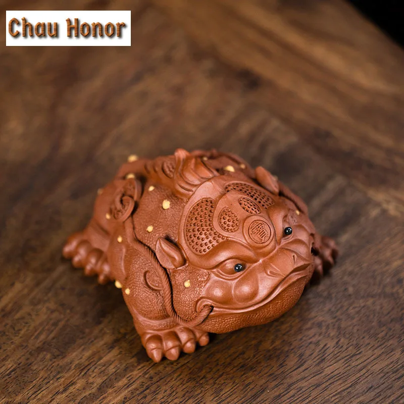Boutique Yixing Zisha Gold Toad Auspicious Tea Pet Ornaments Handmade Sculpture Tea Ceremony  Accessories Coffee Table Crafts