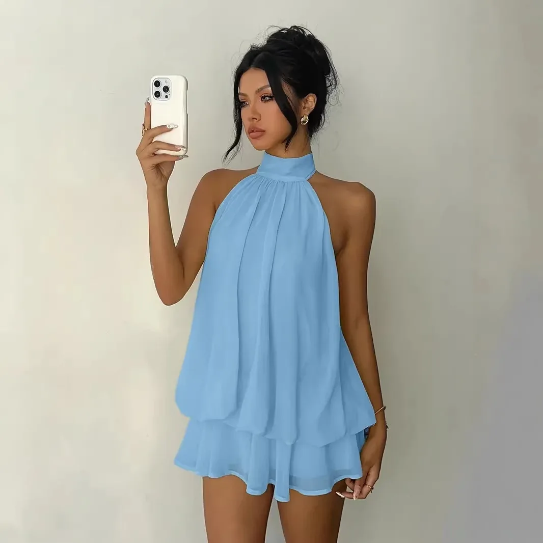 Abiti Casual da Donna, Abbigliamento Femminile Elegante per Feste, Abito Monocolore da Spiaggia, Vestito Aderente Sexy con Schiena Scoperta - immagine 4