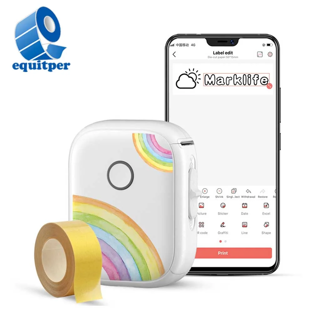 

EQUITPER Mini Thermal Label Maker Magnetic Absorption Function Handheld Portable Small Bluetooth Label Printer Multi-language