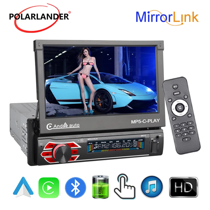 

1 Din 7'' Built-in Carplay Mirror Link Universal Electric Retractable Screen Car Multimedia Player With Infrared Remote Control