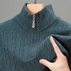 Men's Autumn and Winter Half High Neck Zipper Thick Solid Color Sweater Casual with Warm Knit Sweater Base Shirt 1
