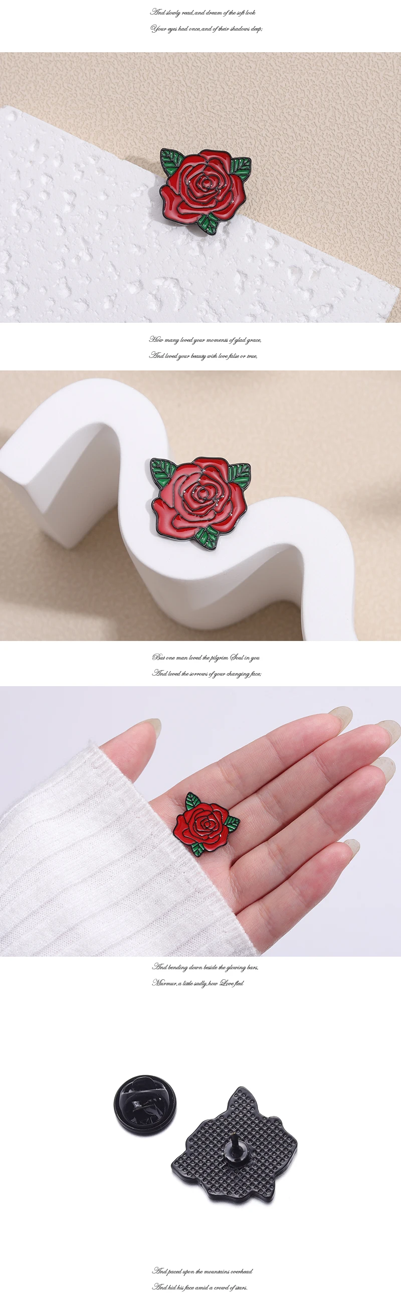Rote Rose Emaille Pins benutzer definierte Blumen Broschen Revers Abzeichen Blumen Pflanzens chmuck Liebhaber Muttertag Geschenk für Kinder Freunde – Detail 2