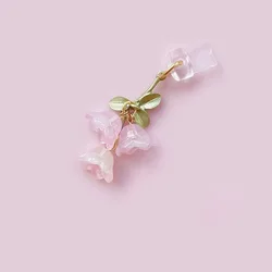 Charming Pink Lily of the Valley Phone Accessory with Green Leaf Accent (Phone String)