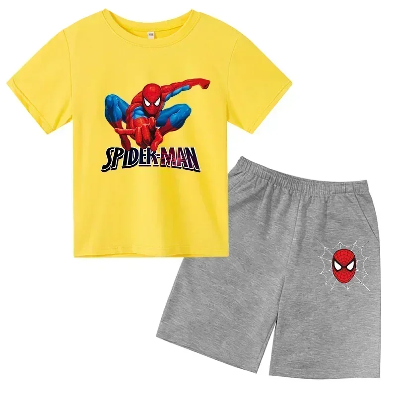 thumbnail image 1 of Conjunto de 2 piezas de camiseta y pantalones cortos deportivos para niños de Marvel Spider-Man, conjunto de verano para bebés de 3 a 12 años, ropa de marca de dibujos animados para niños, 1 of 5
