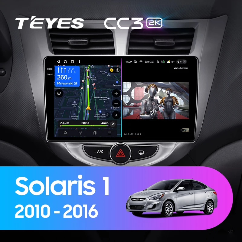 현대 솔라리스 1 2010-2016용 TEYES CC3 2K 카 라디오 멀티미디어 비디오 플레이어 내비게이션 스테레오 GPS 안드로이드 10 2din 아님