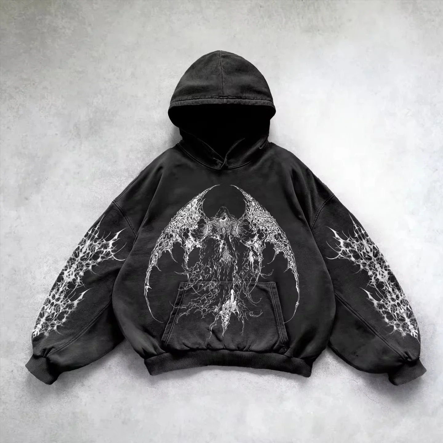 6xl Retro Gothic Evil Angel Print Hip Hop Hoodie for Men Y2k