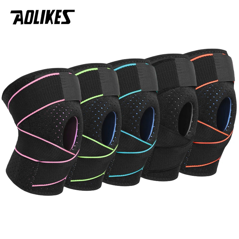 1PCS Knee Support Coolfit Quick dry Silica gel 4 Springs Sports KneePad Brace Patella Knee Pads Hole Protector AOLIKES