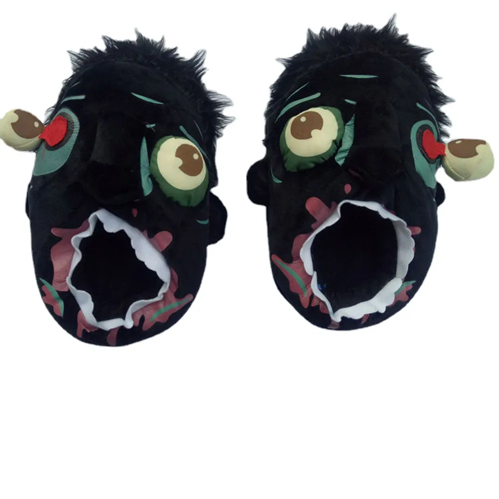 Halloween Zombie Big Mouth Funny Thickened Cloth Bottom Non-Slip Bottom Slippers Women Men Warm Cartoon Cotton Slippers Shoes 5