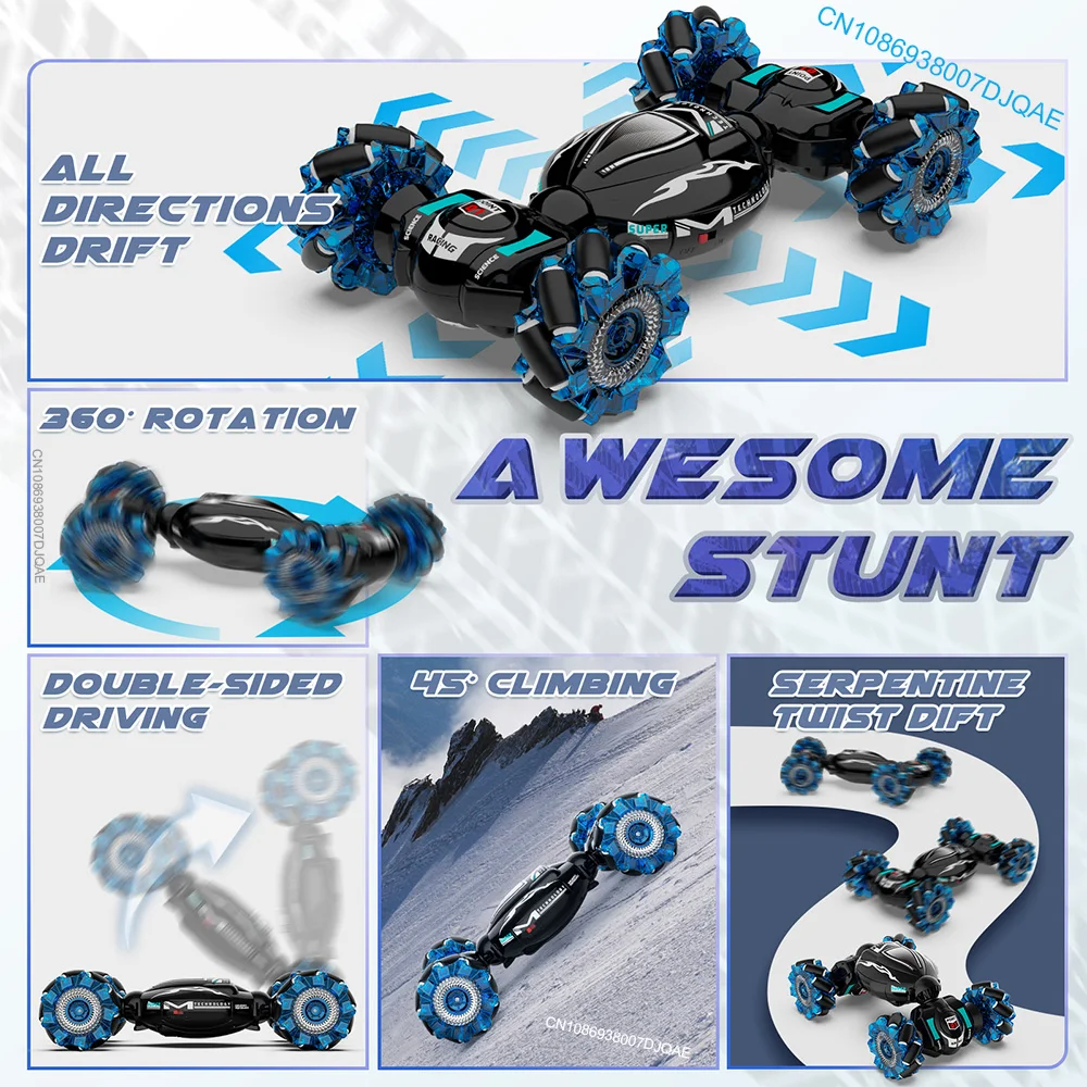 4WD RC Drift Car Off Road 2.4G Radio Remote Control Light Stunt Car 360° Rotating Climbing Car Toy for Christmas Children's gift 3