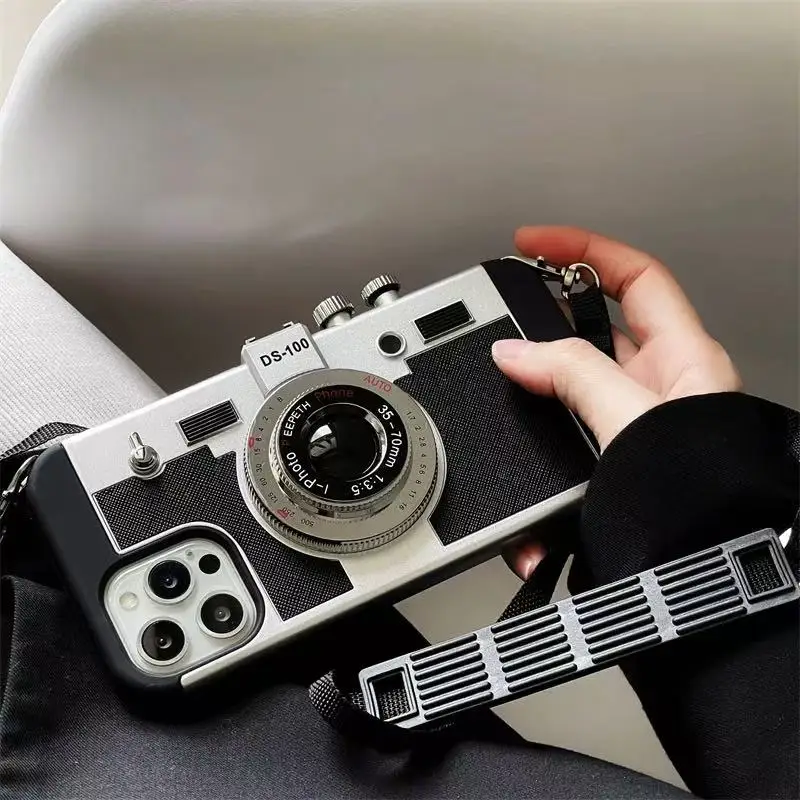 3D Retro Camera Crossbody Protective Phone Case Cover