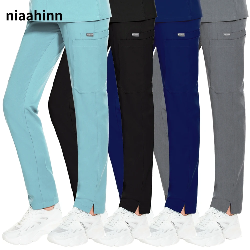 ElasticityPetClinicNurseWorkPantHighQualitySolidColorDentistNursingScrubWomen