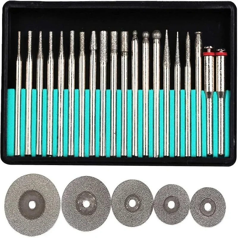 25PCS 다이아몬드 그라인딩 버 세트 3mm 샹크 로터리 공구용 옥석 유리 조각 연마 및 조각 액세서리
