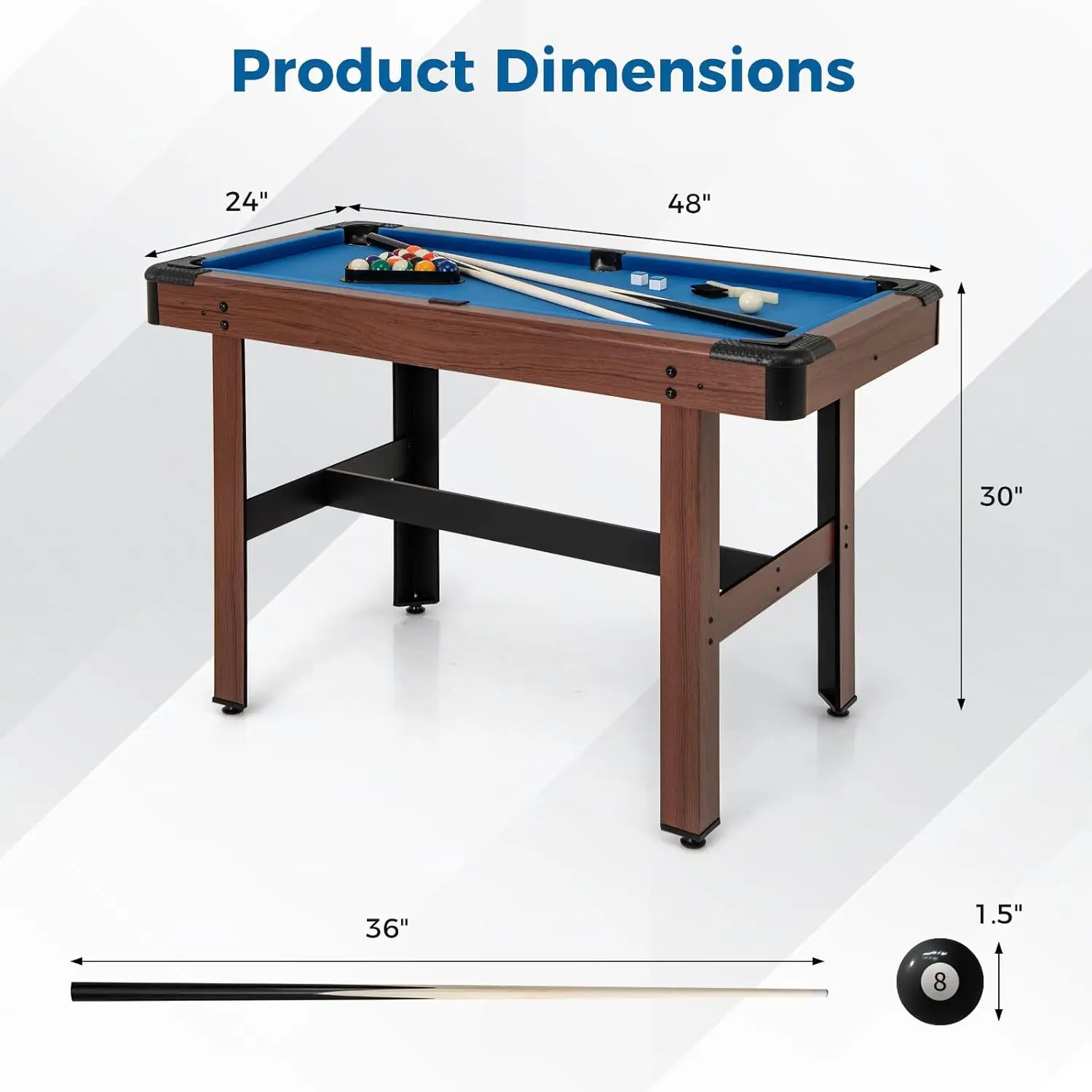 Pool Table, 48 Inch Wooden Billiard Tables with 16 Balls, 2 Cue Sticks, 2 Chalks and Brush, Snooker Table Mini Pool Table for Ki