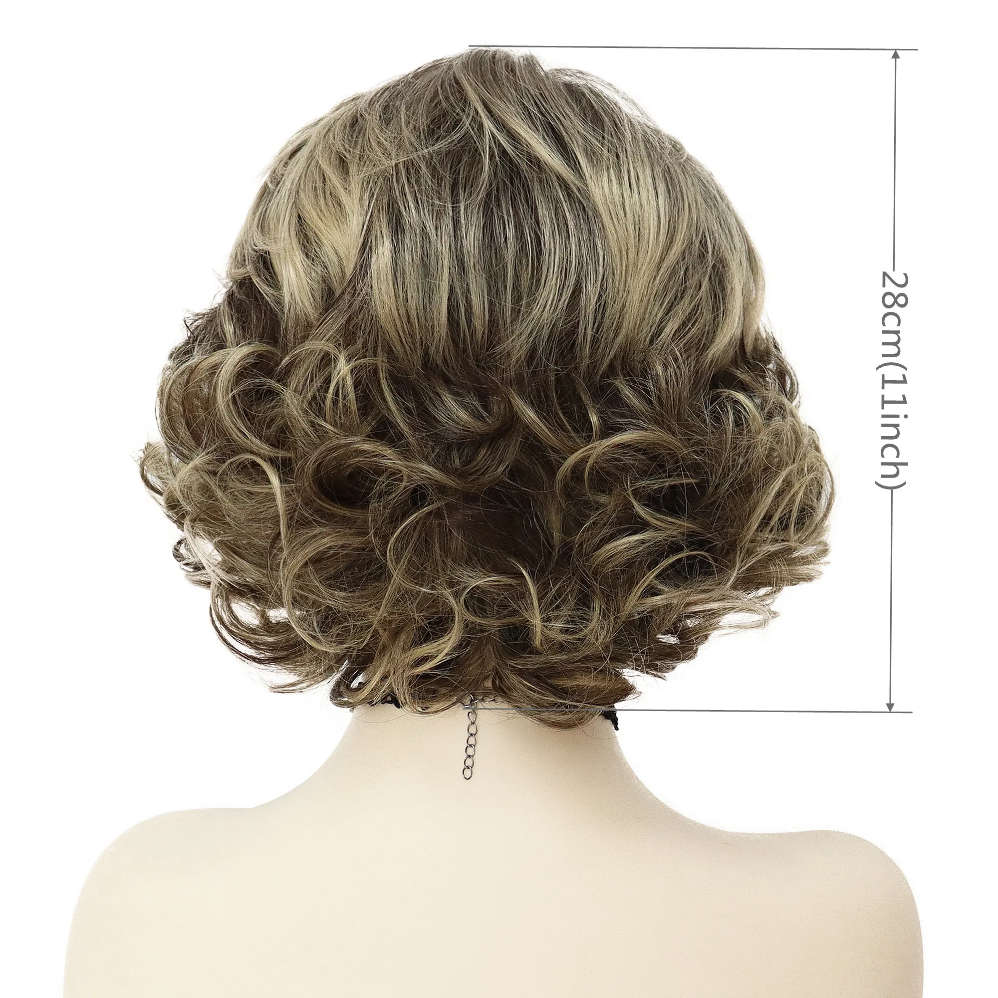 GNIMEGIL Short Synthetic Wigs for Women Glueless Brown Curly Wig with Bangs Natural Looking Mommy Wig Costume Family Party Hair