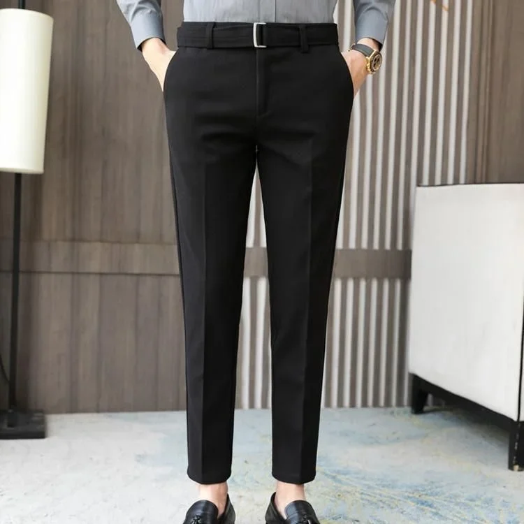 thumbnail image 1 of Con cinturón Trajes de hombre Pantalones Trabajo de oficina Pantalones rectos para hombres Traje coreano Reseñas Muchas prendas de diseñador Vestido de lujo Tela, 1 of 5