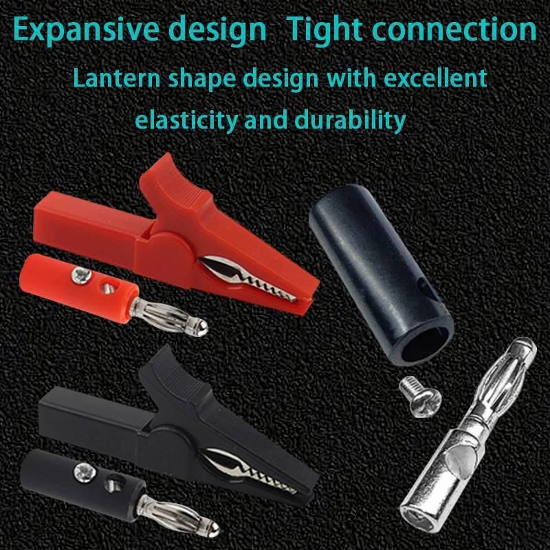 Alligator Clips Test Probes 55MM + lantern PLUG With 4mm lantern Plug Cable Clips Socket Battery Red Black