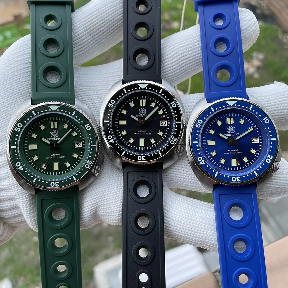 SD1970 Steeldive Brand Green Sunray Dial Bracelet 44mm Men NH35