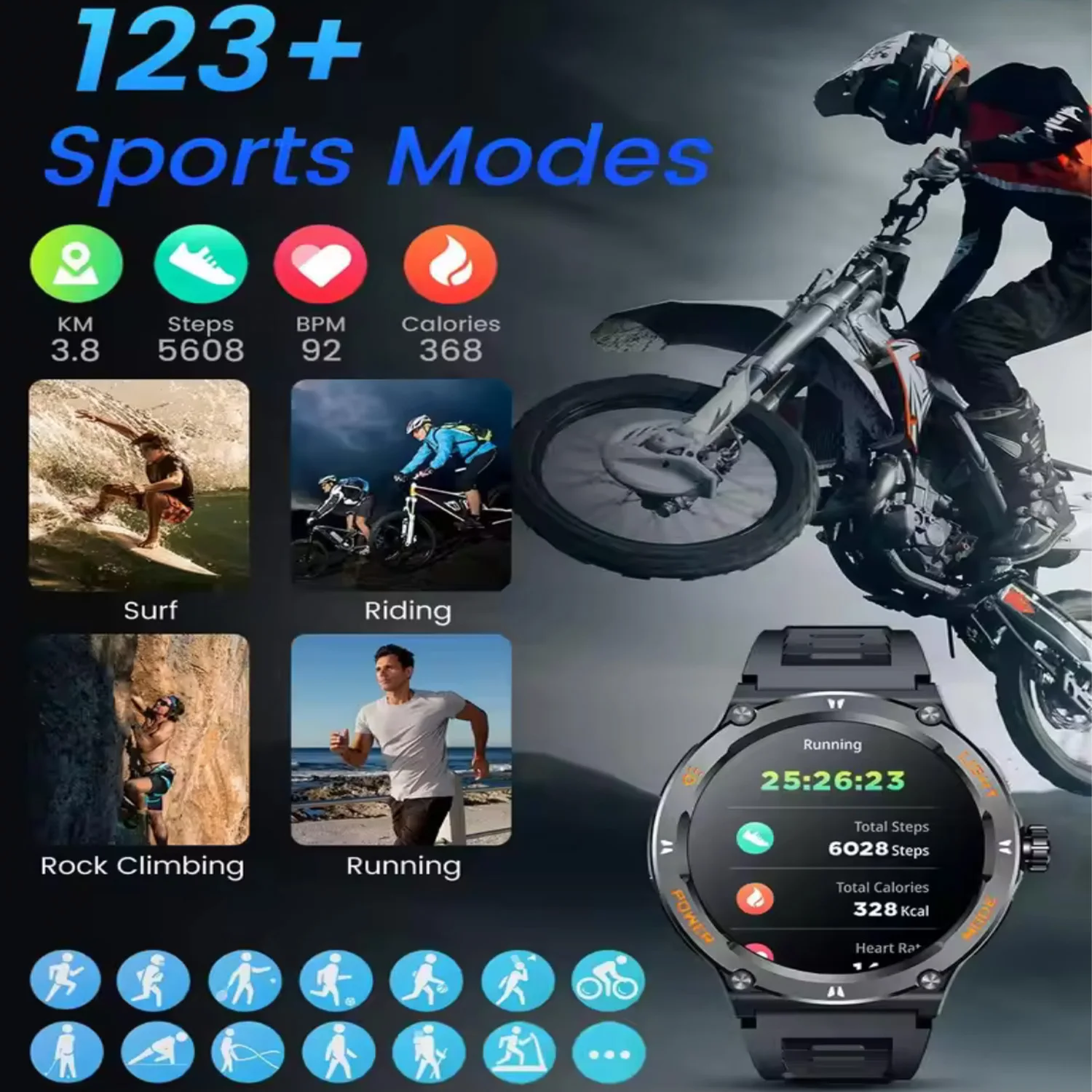 New Men's Smart Watch Compass  Sports 3ATM Waterproof Smartwatch Health Monitoring Bluetooth Call 500Mah LED Smart Watche 2025