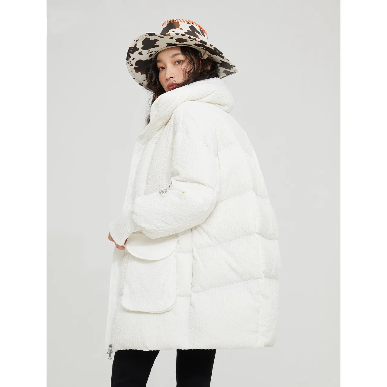 Metersbonwe Women's Winter Adjustable Waist Loose Duck's Down Jackets Solid Color Stand Collar Medium-Length Ladies Warm OutWear