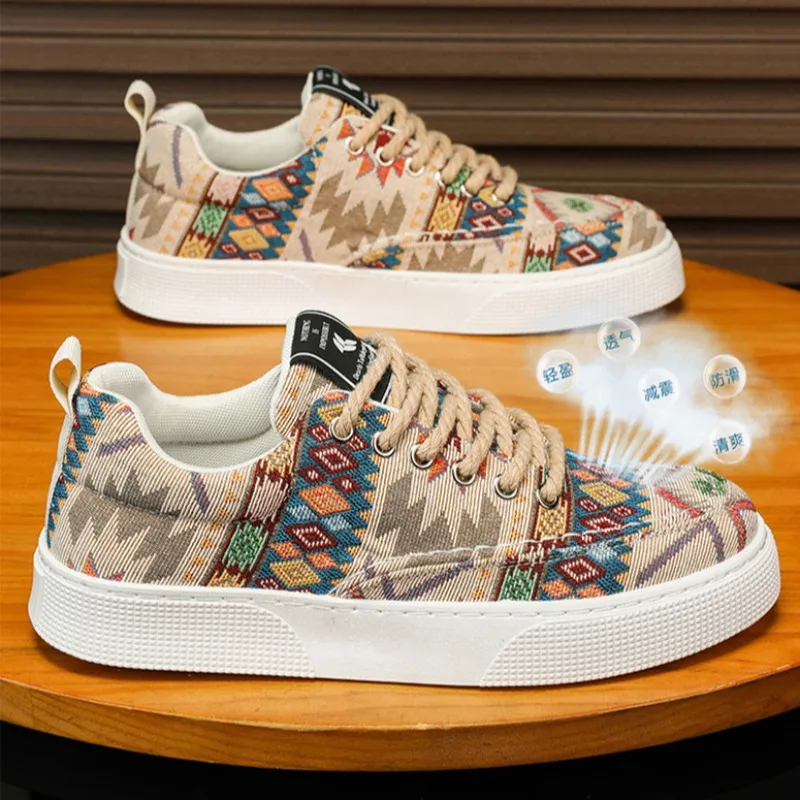 Men's Spring Fashion Lace Up Casual Shoes Mixed Colors Versatile Comfortable Canvas Lightweight Sneakers