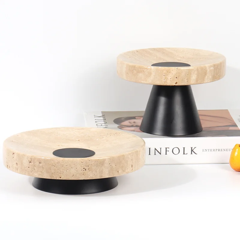 

Modern minimalist yellow hole stone circular fruit tray creative home living room TV cabinet coffee table table storage display
