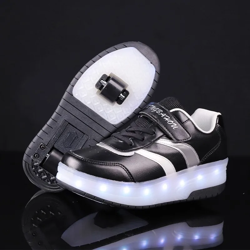 Kids Roller Skate Shoes Fashion Casual Sneaker Outdoor Sports Boys Girls 2 Wheels Charging Footwear Children Toys Gift LED Light