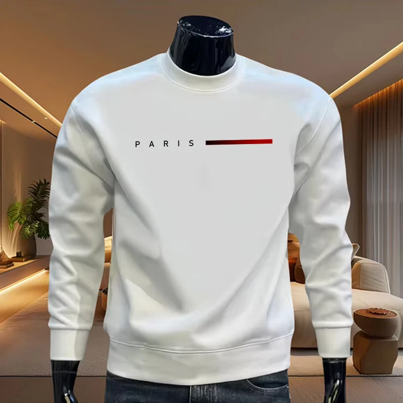 Paris Casual Fashion Men's O-Neck Hoodies High Grade Spring Autumn Warm Soft Long Sleeved T-shirts Male Home Outdoor Pullover 2