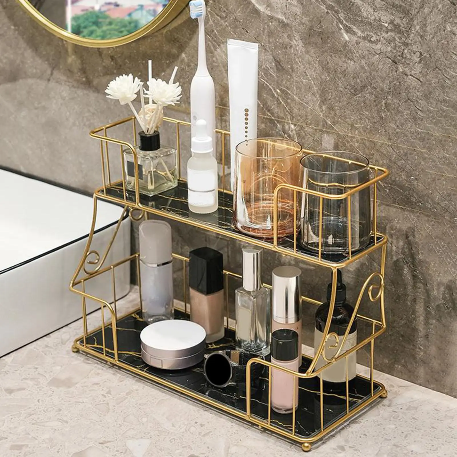 Bathroom Organizer Countertop Gold, 2 Tier Bathroom Vanity Organizer Makeup  Shelf Removable Tier Tray for Dresser,Bedroom - AliExpress