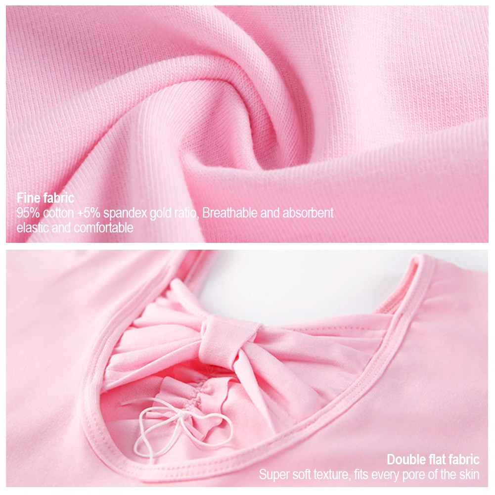 Girls' Cotton Dance Dress Bow Backless Ballet Pompadour Skirt Integrated Open Training Dress Dance Clothes