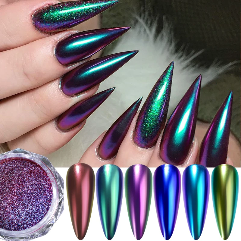 Nail Powder Glitter Decorations Chameleon Pearl Powder Nail Glitter Mirror Pigment Metallic Effect Nail Art Dust Gel Polish Chrome Manicure Decoration Supplies