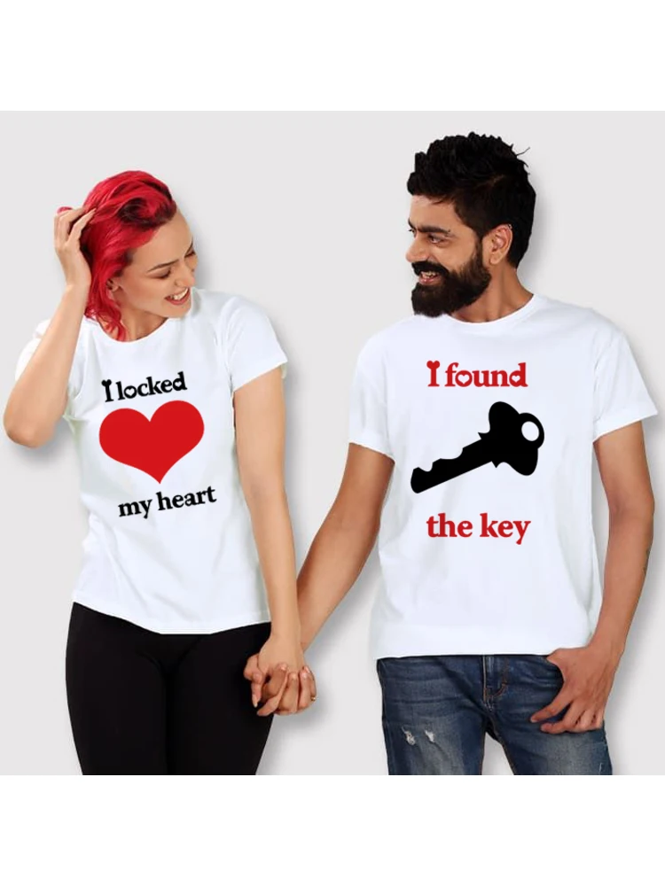 Ich habe mein Herz gesperrt, ich habe den Schlüssel gefunden, Liebhaber-Paar-T-Shirt, Sommer-Liebhaber, lustige Männer und Frauen, lässiges T-Shirt, Paar-Tops, passende Kleidung