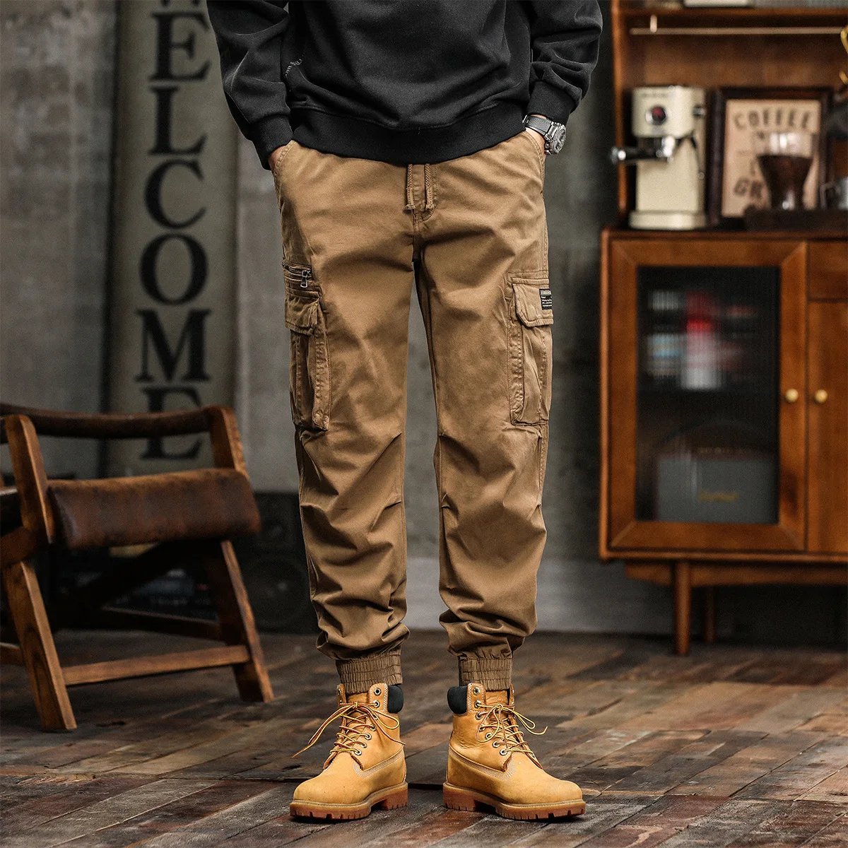 Elmsk Autumn and Winter New American Workwear Pants Men's Trendy and Handsome Japanese Daily Style Harun Pants Harajuku Lazy Pan