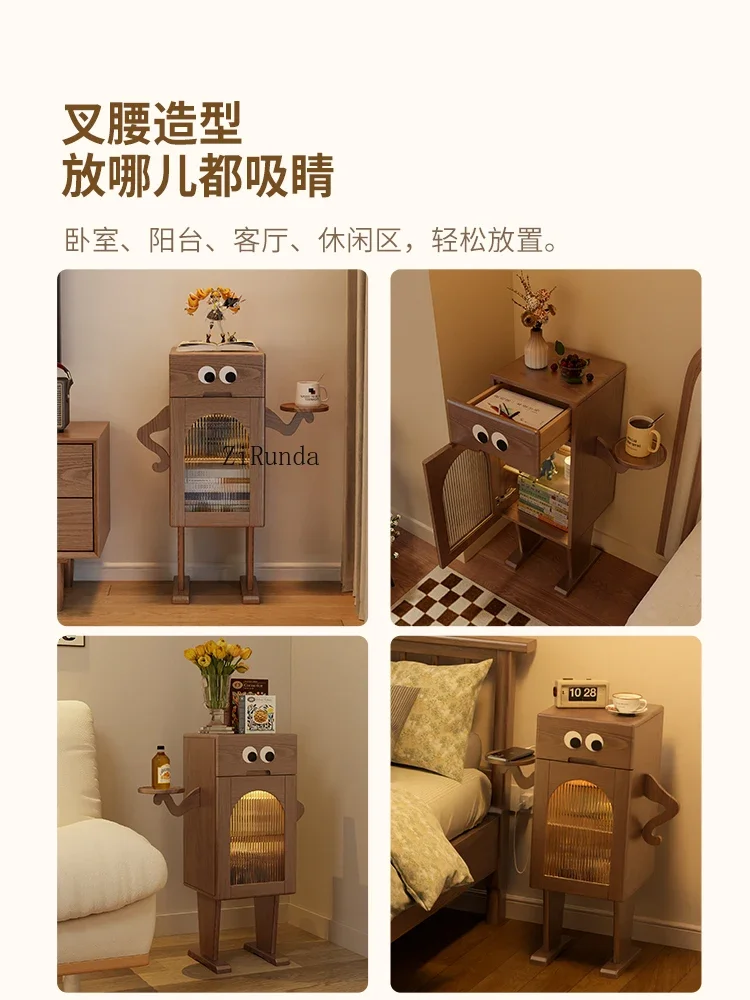 ~Robot bedside table Solid wood sofa with lamp Side table Creative bedside