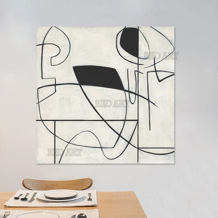 

Nordic Abstract Large Size Black Lines Wall Decor Poster Frameless Oil Painting Hotel Porch Hanging Canvas Art Picture
