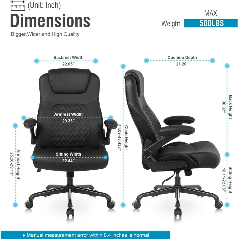Flysky Executive Ergonomic Office Chair-Big and Tall Office Chair for Heavy People, PU Leather Computer Desk with Flip-u